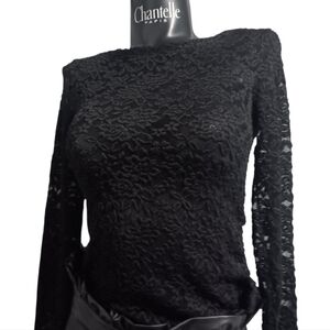 Elegant Black Lace Blouse Intricate And Detailed Trim, Sheer
